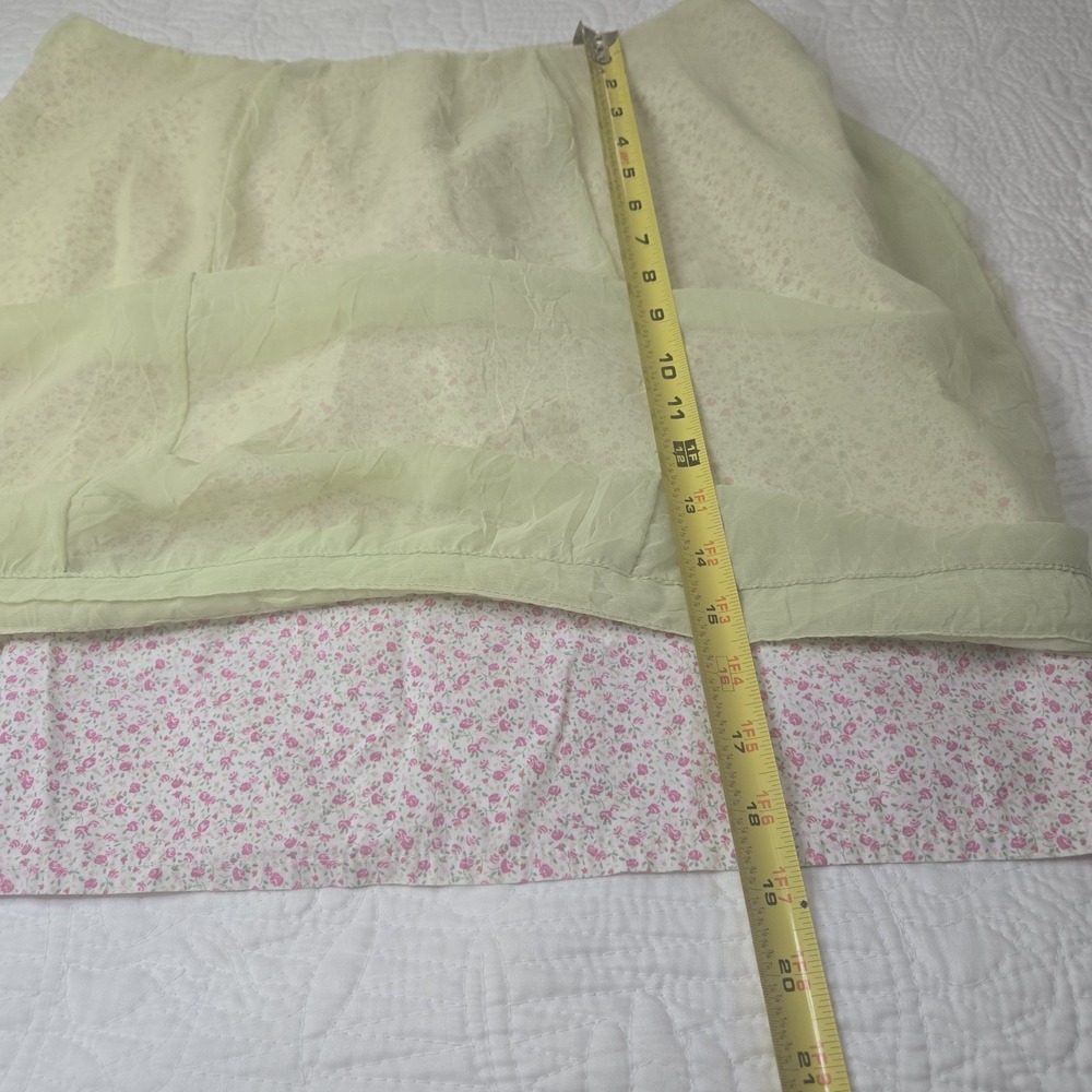 Vintage Apostrophe Sage Green Floral Layered Chiffon Midi Skirt Sz L 34 Waist - Picture 8 of 15